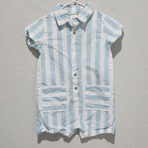 Carter’s Baby Romper 18 Months Blue White Striped Short Sleeve 100% Cotton